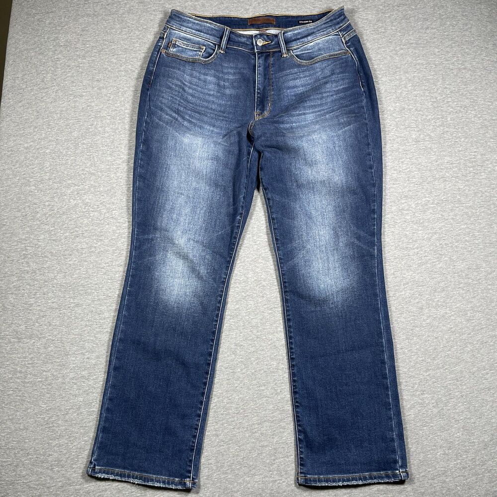 Judy Blue Straight Fit Jeans Womens 16W Blue Medium Wash Stretch Denim Raw Hem